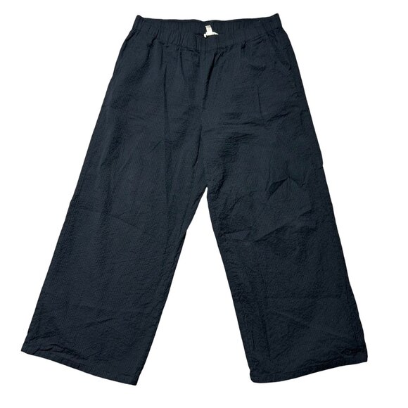 Eileen Fisher Womens M Black Organic Cotton Wide-Leg Pants A-Line Elastic Waist - Picture 1 of 9